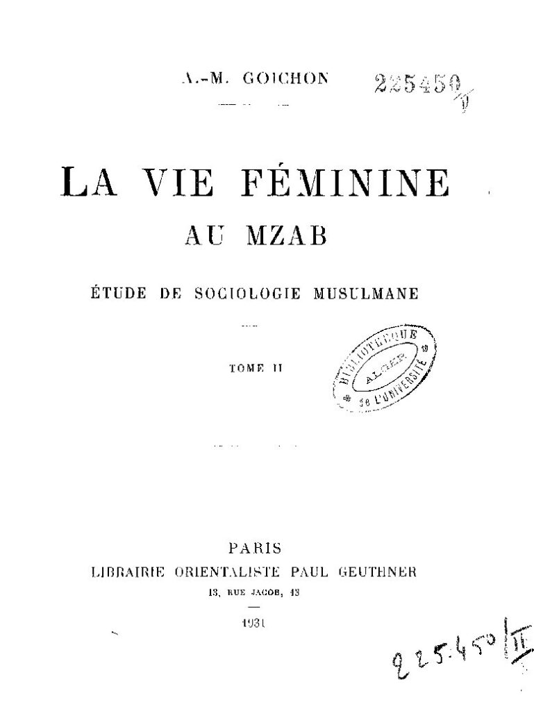 La Vie Feminine Du Mzab Tome 02 1931